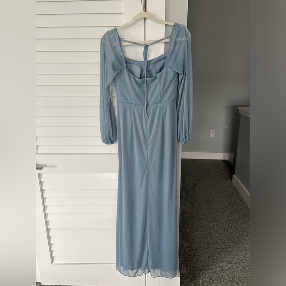 Azazie Charissa Dusty Blue Corset Pleated Mesh Dress - Picture 3 of 4